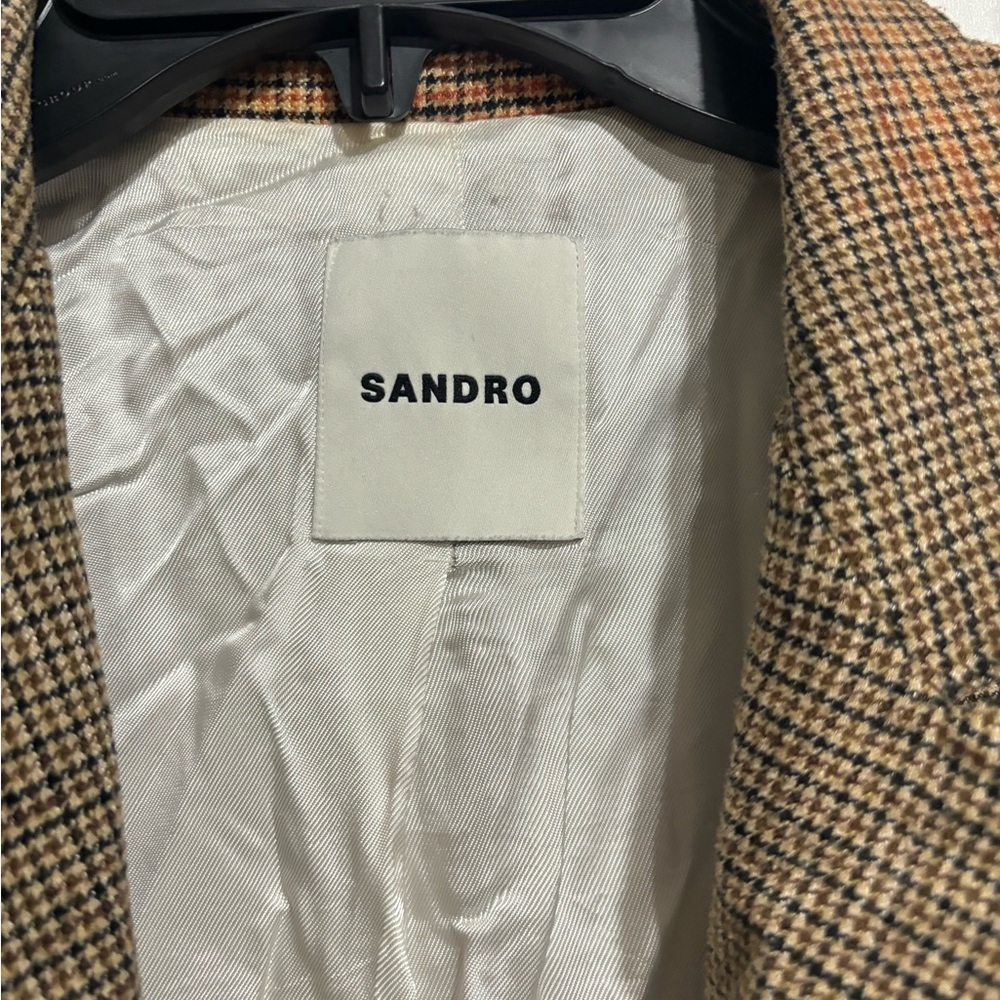 Sandro Beige Brown Houndstooth Blazer - Picture 7 of 8